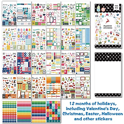 1345PCS Pegatinas Agenda, 28 Hojas Pegatinas de Planificador Pegatinas de Bullet Journal, Adhesivo para Planificador para Calendarios Planificación del Trabajo Presupuesto Planificador y Decoración