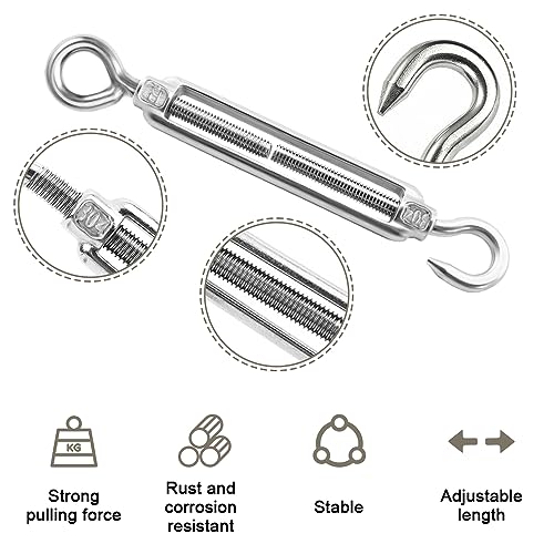 13Piezas Kit de Tensores para Alambre de Acero Inoxidable,2 x Tensor Cuerda Tendedero M6 I 6 x Abrazadera de Cuerda de Alambre M3 I 5 x Guardacabos de Cuerda de Cable M3,para Tendedero,Soporte Planta