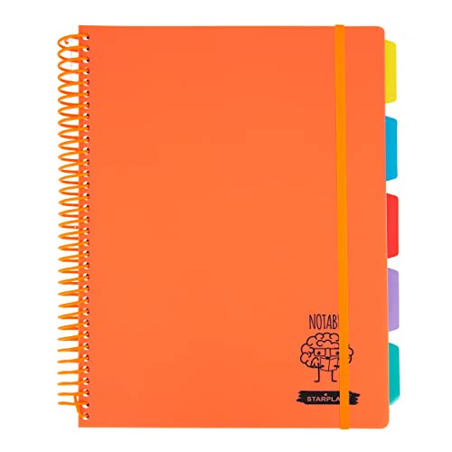 140 HOJAS CUADERNO ESPIRAL FLEXIBLE QUIJOTE - Páginas 90gr, cuadros 5x5mm, tamaño A4, 4 Taladros, cierre goma elástica, tapa polipropileno, colores flúor - NARANJA