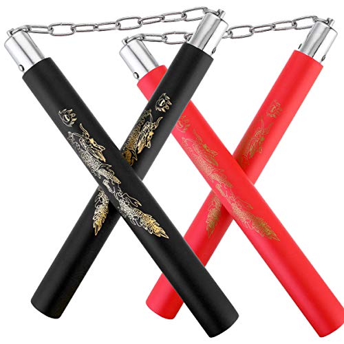 2 Pares de Nunchakus Espuma portátiles Nunchaku Artes Marciales Nunchakus Profesionales Nunchaku de Entrenamiento de Seguridad Nunchucks con Cadena de Acero para Adultos Niños y Principiantes