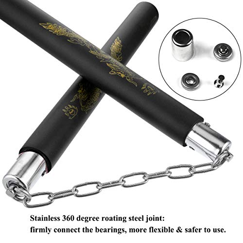 2 Pares de Nunchakus Espuma portátiles Nunchaku Artes Marciales Nunchakus Profesionales Nunchaku de Entrenamiento de Seguridad Nunchucks con Cadena de Acero para Adultos Niños y Principiantes