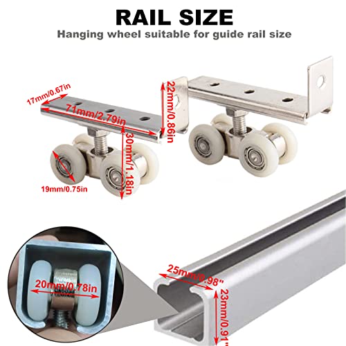 2 piezas de rueda colgante silenciosa herramientas de hardware de muebles de rodillo de rueda de acero inoxidable， Kit de polea de rodamiento de bolas de suspensión para armario, puerta de granero