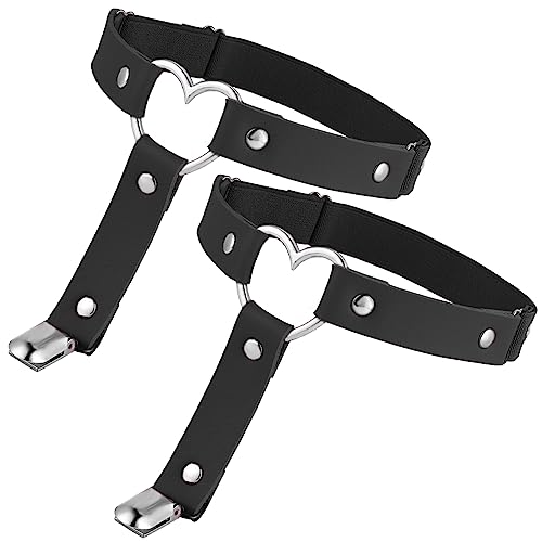 2 Piezas Ligas de Pierna de Cuero Liga Gótica Punk con Corazón Negro Clip Antideslizante Ajustable Accesorios de Fiesta de Cosplay de Carnaval de Halloween para Mujer