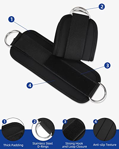 2 Piezas Tobilleras Poleas Gym, Tobillera para Polea con Acolchado, Ajustable Correas Tobillos, Tobillera Deportiva Gym para Cable De Maquinas Fitness, Accesorios para Gym