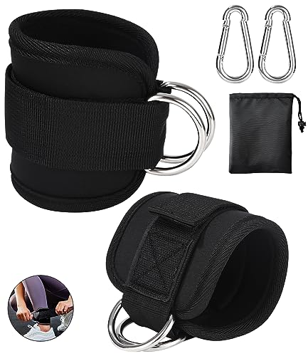 2 Piezas Tobilleras Poleas Gym, Tobillera para Polea con Acolchado, Ajustable Correas Tobillos, Tobillera Deportiva Gym para Cable De Maquinas Fitness, Accesorios para Gym