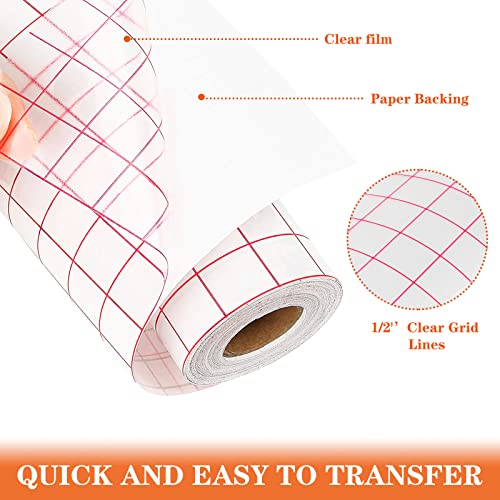 2 Rollos Cinta de Transferencia de Vinilo,30,5 x 500cm Lámina de Transportador Vinilo Adhesivo,Papel Transfer con Rejilla de Alineación para Calcomanías,Ventanas,Pegatinas,Automóviles