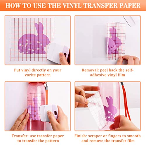 2 Rollos Cinta de Transferencia de Vinilo,30,5 x 500cm Lámina de Transportador Vinilo Adhesivo,Papel Transfer con Rejilla de Alineación para Calcomanías,Ventanas,Pegatinas,Automóviles