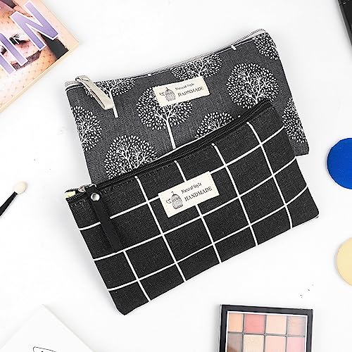 2 Stk Bolsa de cosméticos de lienzo,Pequeña bolsa de aseo de viaje, Bolsa de maquillaje portátil impresa de lienzo,Bolsa de almacenamiento multifuncionalde lienzoconcremallera para cosméticosdemujeres