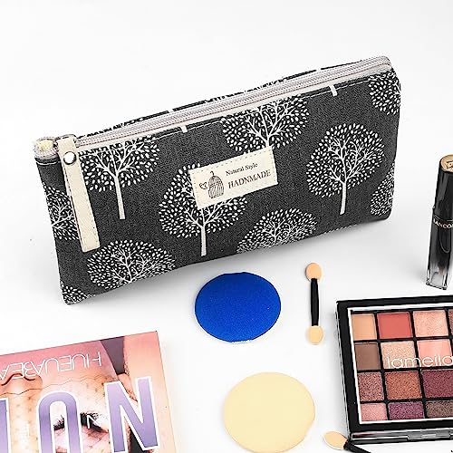 2 Stk Bolsa de cosméticos de lienzo,Pequeña bolsa de aseo de viaje, Bolsa de maquillaje portátil impresa de lienzo,Bolsa de almacenamiento multifuncionalde lienzoconcremallera para cosméticosdemujeres