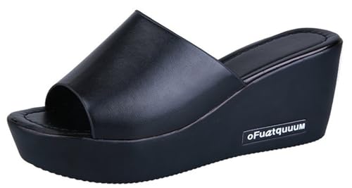 2023 Mujeres Nueva Plataforma Sandalias Boca de Pez Moda Deslizante Antideslizante Ortopédico Zapatos de Cuña Verano Bohemia Transpirable Ligero Casa Zapatos Planos (Color : Black, Size : 36 EU)