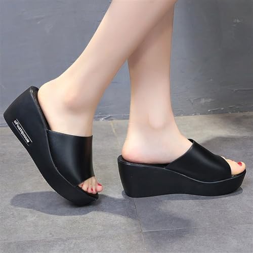 2023 Mujeres Nueva Plataforma Sandalias Boca de Pez Moda Deslizante Antideslizante Ortopédico Zapatos de Cuña Verano Bohemia Transpirable Ligero Casa Zapatos Planos (Color : Black, Size : 36 EU)