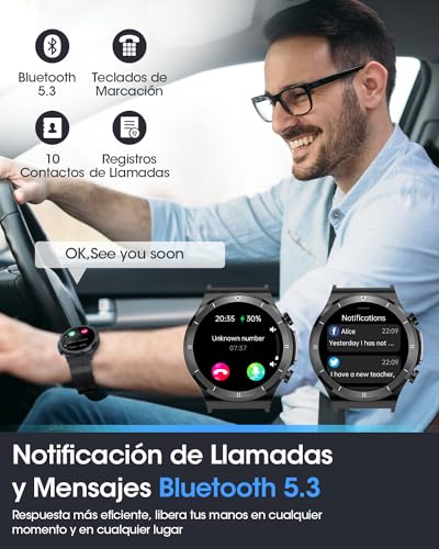 2023 Nuevo Reloj Inteligente Hombre, Reloj Medidor Glucosa en Sangre, 24/7 Pulsómetro y Monitor Sueño, 1,39” Pantalla Smartwatch con Llamadas, 123 Modos Deportivos, IP68 Impermeable Android iOS