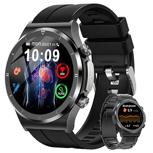 2023 Nuevo Reloj Inteligente Hombre, Reloj Medidor Glucosa en Sangre, 24/7 Pulsómetro y Monitor Sueño, 1,39” Pantalla Smartwatch con Llamadas, 123 Modos Deportivos, IP68 Impermeable Android iOS