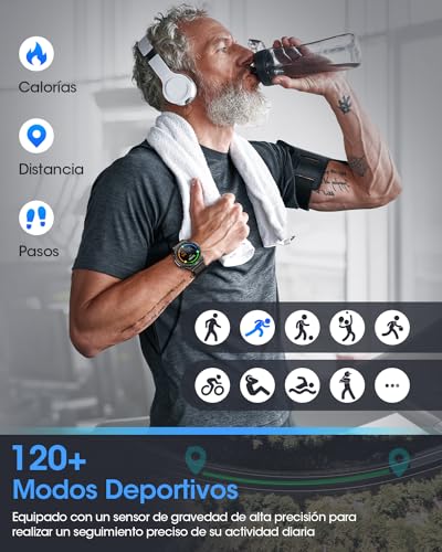 2023 Nuevo Reloj Inteligente Hombre, Reloj Medidor Glucosa en Sangre, 24/7 Pulsómetro y Monitor Sueño, 1,39” Pantalla Smartwatch con Llamadas, 123 Modos Deportivos, IP68 Impermeable Android iOS