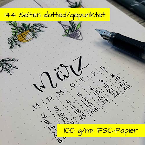 2nd LIFE Bullet Journal Negro | DIN A5 | 192 páginas interiores con puntadas | Cuaderno de PET reciclado, para notas y bocetos | banda elástica, lazo para bolígrafo, bolsillo plegable