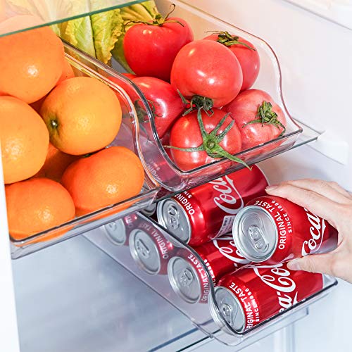 【2Packs】Puricon Organizador de Latas y Botellas para Refrigerador, Contenedores Apilables de Plástico para Almacenamiento de Bebidas, Frutas, Verduras, Aperitivos, etc. -Transparente