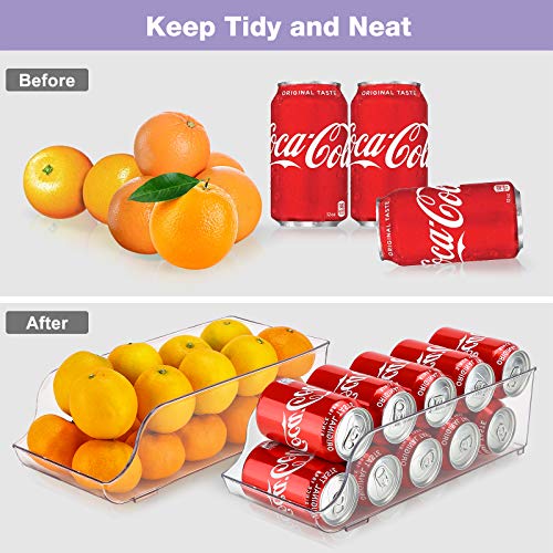 【2Packs】Puricon Organizador de Latas y Botellas para Refrigerador, Contenedores Apilables de Plástico para Almacenamiento de Bebidas, Frutas, Verduras, Aperitivos, etc. -Transparente