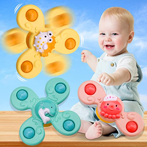 3 Piezas Ventosa Spinning Top Juguetes Cartoon Ocean Spinner Table Sucker Gameplay Juguetes Sensoriales Rotación para Comedor Silla Bebé Bañera Juguetes Regalos para Niños