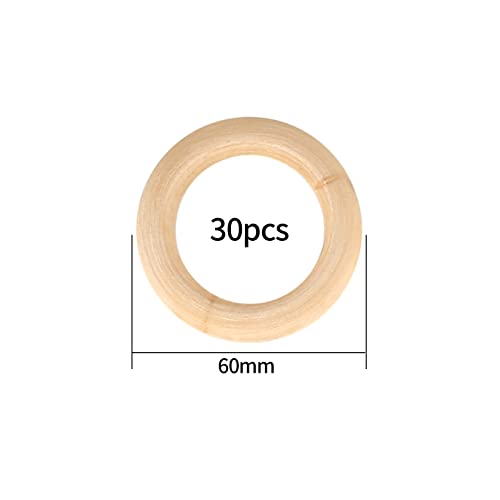 30 Piezas Anillos de Madera, Aros de Madera Natural, Anillos Redondos para Decoración Manualidades, Joyas, Macramé - 60mm