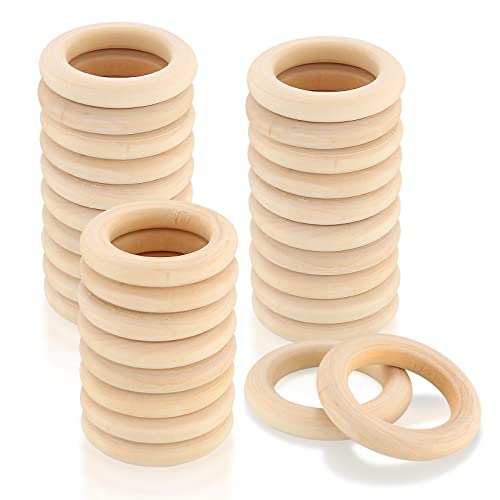 30 Piezas Anillos de Madera, Aros de Madera Natural, Anillos Redondos para Decoración Manualidades, Joyas, Macramé - 60mm