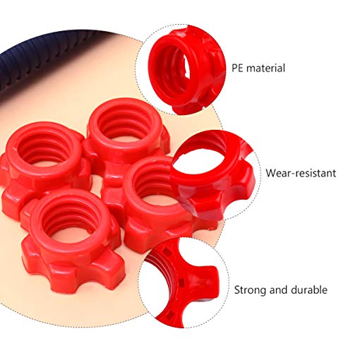 4 abrazaderas de barra de barra Barra de barra Spinlock Collar Abrazaderas de tornillo tuerca hexagonal Tornillo de repuesto para barra de mancuernas levantamiento de pesas/195 (Color: rojo)