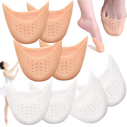 4 Pares Protectores de Puntas Ballet, Protector de Punta de Puntera, Almohadilla de Silicona para Ballet, Adecuado para Bailarinas, con Rejillas De Ventilación (Color de Piel y Blanco)