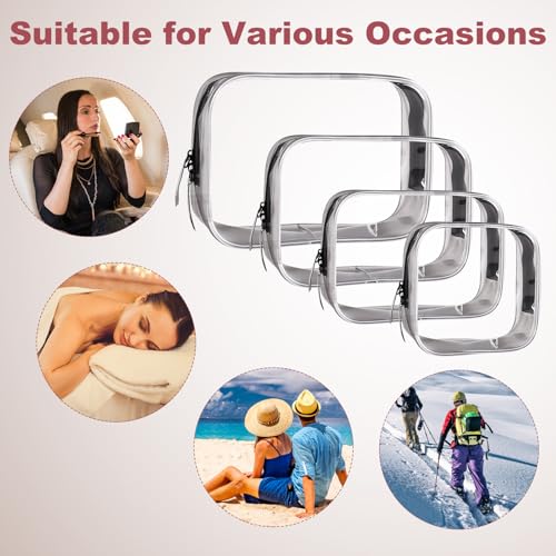 4 PCS Neceser Transparente e Impermeables con Certificado TSA, Neceser Juvenil para Vacaciones, Viajes, Baño, Accesorios de Viaje, Avión, Líquidos, Bolsa de Cosméticos de PVC,