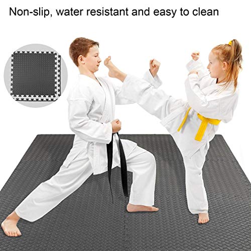 48 Piezas Suelo Gimnasio EVA Esterilla Puzzle, 60x60x1cm Esterilla Puzzle Suelo de Gimnasio y Fitness, Resistente al Agua, Esteras Protectoras Antideslizantes para Salas y Máquinas de Fitness, Negro