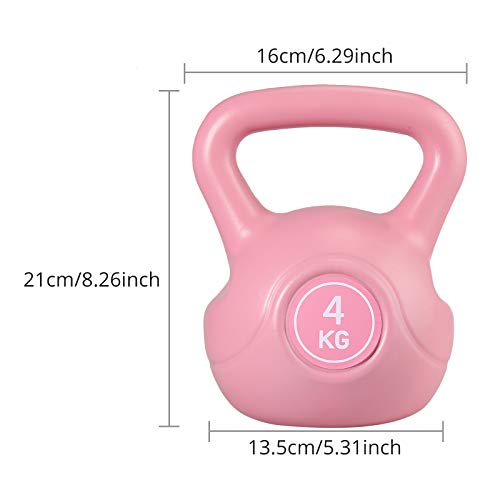 4KG Pesa Rusa con Revestimiento de Vinilo, Anbte Pesas rusas Entrenamientos de Gimnasio en Casa Ideal para Ejercicios y Entrenamientos de musculación. Entrenamiento del Cuerpo, Musculatura-Rosado