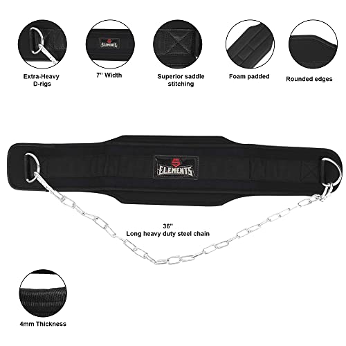 5 elementos Fitness Dip Cinturón con cadena para hombres y mujeres Dipping Pull Up Cinturón Crossfit Levantamiento Pesas Entrenamiento Gym Bodybuilding Levantamiento de Pesas