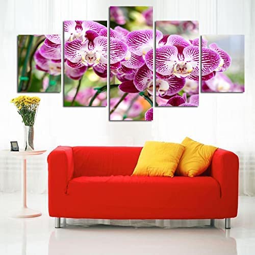 5 Piezas De Lienzo Orquídea Rosa Lienzos Decorativos Xxl Cuadros Modernos Cuadros Para Pasillo Cuadros Decorativos Cuadros Para Dormitorios Modernos (L/Sin Marco 150 X 80 Cm) /Dormitorio/Hot -0O3V-B2B