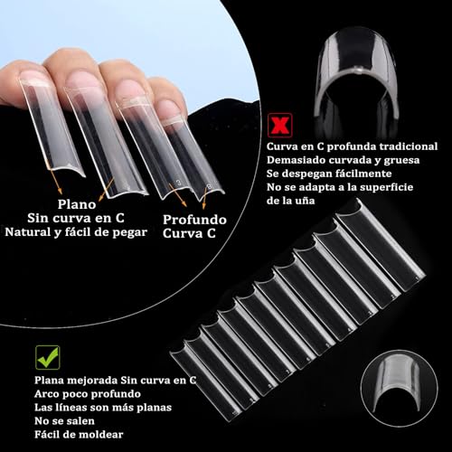 500 Piezas Puntas de Uñas Postizas, Puntas de Uñas Acrílicas Transparentes, Uñas Falsas Acrílico Nails Tips para Mujeres Arte Uñas Salones de Uñas DIY