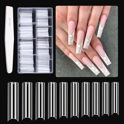 500 Piezas Puntas de Uñas Postizas, Puntas de Uñas Acrílicas Transparentes, Uñas Falsas Acrílico Nails Tips para Mujeres Arte Uñas Salones de Uñas DIY