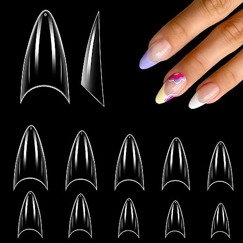 500 Piezas Uñas Estileto Postizas Transparentes para Extensión Nail Art, Francesa 10 Tamaños Tips Uñas Acrilicas Uñas Falsas Puntas de Uñas Artificiales de Gel Semipermanentes Diseño