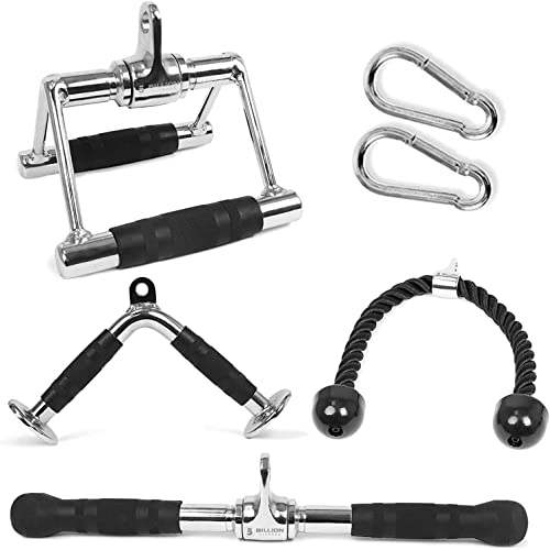 5BILLION FITNESS Accesorios de polea de Gimnasio, Incluso Cuerda Triceps, Mango Paralelo, Barra en Forma de V, Barra de Entrenamiento para bíceps y tríceps, 2 Mosquetones