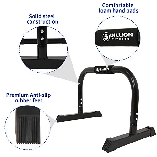 5BIllion FItness Paralelas Calistenia Barras Calistenia Para Flexiones Push Up Bars Stand Entrenamiento en el Gimnasio de Casa - Buenas para su Entrenamiento Muscular - Mango de Espuma (Negro)