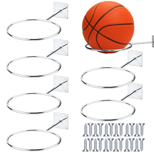 6 Pcs Soporte de Pared para Balones Universal Soporte de Pelota de Metal Soporte de Pared de Bola Montada de Exhibición con Tornillos para Baloncesto Voleibol Fútbol Rugby Plata