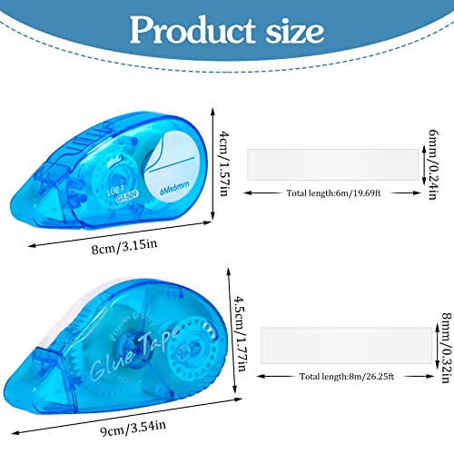 6 Rollos Cinta Pegamento, Cinta Adhesiva Doble Cara 8 mm x 8 m, 6 mm x 6 m, Cinta de Pegamento Doble Cara Roller Transparente para Álbumes de Recortes Diario Artesanía