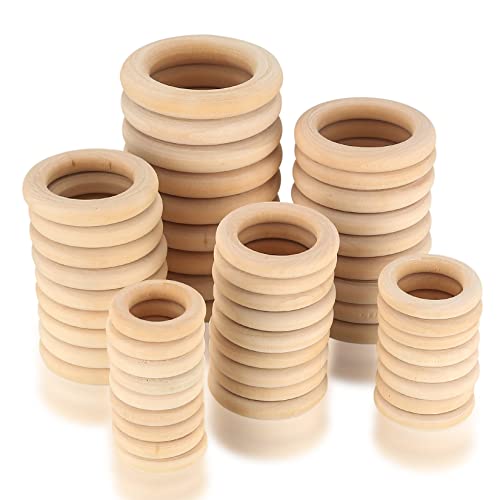 60 Piezas Anillos de Madera, Aros de Madera Natural, Anillos Redondos para Decoración Manualidades, Joyas, Macramé (3/3,5/4/4,5/5/5,5 cm)