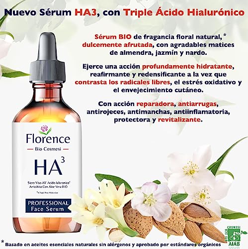 60ml. Bio Sérum Facial con Triple Ácido Hialurónico. Antiarrugas, Antiojeras, Antiedad. Serum vitamina c para la cara, Hidratante,Orgánico,Vegano. Ideal Como Crema para Contorno de Ojos