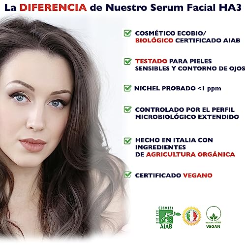 60ml. Bio Sérum Facial con Triple Ácido Hialurónico. Antiarrugas, Antiojeras, Antiedad. Serum vitamina c para la cara, Hidratante,Orgánico,Vegano. Ideal Como Crema para Contorno de Ojos