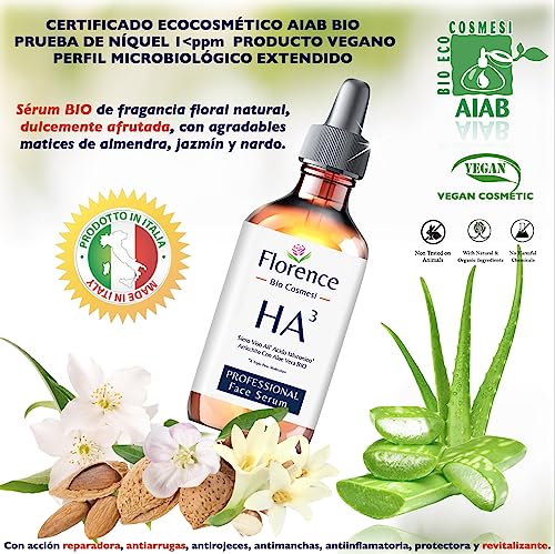 60ml. Bio Sérum Facial con Triple Ácido Hialurónico. Antiarrugas, Antiojeras, Antiedad. Serum vitamina c para la cara, Hidratante,Orgánico,Vegano. Ideal Como Crema para Contorno de Ojos