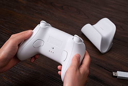 8Bitdo Ultimate Bluetooth y Controlador 2.4g con Base de Carga 22 Horas de Juego, Controlador de Interruptor Inalámbrico Cable USB Gamepad para Switch y Windows (Blanco)