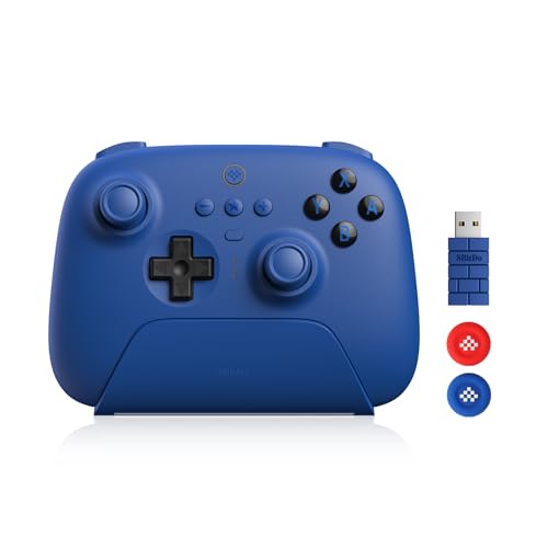 8Bitdo Ultimate Bluetooth y Controlador 2.4g con Base de Carga 22 Horas de Juego, Controlador de Interruptor Inalámbrico Controlador de Juegos Cable USB Gamepad para Switch y Windows (Azul)