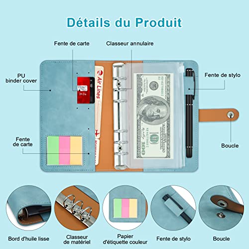 A6 Carpeta de Presupuesto Budget Planner Budget Binder Organizador Dinero Carpetas de Anillas A6 Cash Stuffing 12pcs Bolsa de Hojas Sueltas para Ahorrar Dinero Gastos Previstos