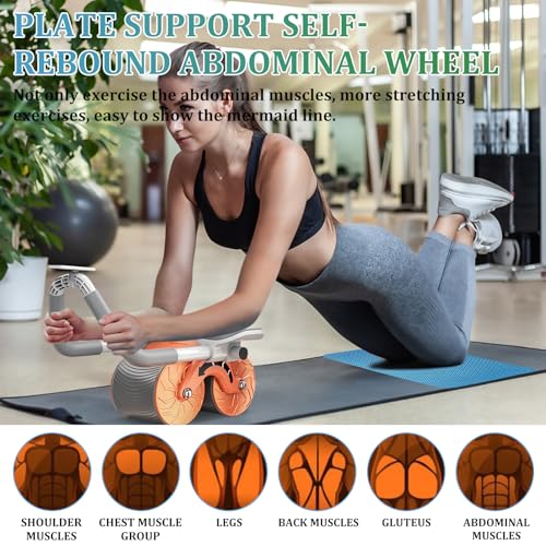 Ab Roller Wheel, Rodillo Abdominales Con Soporte para el Codo, Rueda Abdominal de Rebote Automático con Ruedas Dobles, Hombres y Mujeres Fitness Core Trainer para Casa, Gimnasio