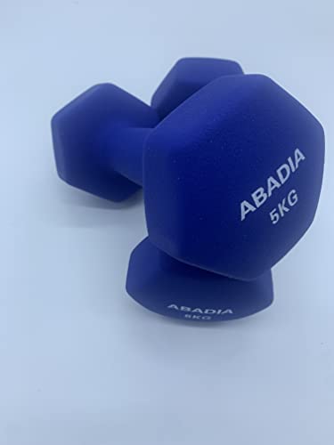 Abadia - Juego de 2 Mancuernas Hexagonales 5 kg de Neopreno Color Azul | Pesas Disponibles en Pesos de 0,5 kg a 8 kg