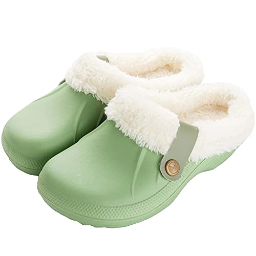 Acfoda Zapatillas casa Hombre Zuecos para Mujer Invierno Antideslizante Caliente Peluche Pantuflas Cómodos Cálido Impermeable Zapatos Verde 39/40