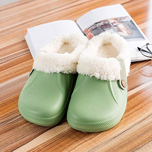 Acfoda Zapatillas casa Hombre Zuecos para Mujer Invierno Antideslizante Caliente Peluche Pantuflas Cómodos Cálido Impermeable Zapatos Verde 39/40