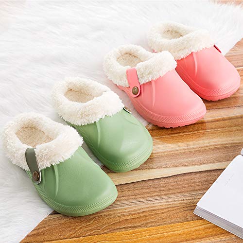 Acfoda Zapatillas casa Hombre Zuecos para Mujer Invierno Antideslizante Caliente Peluche Pantuflas Cómodos Cálido Impermeable Zapatos Verde 39/40